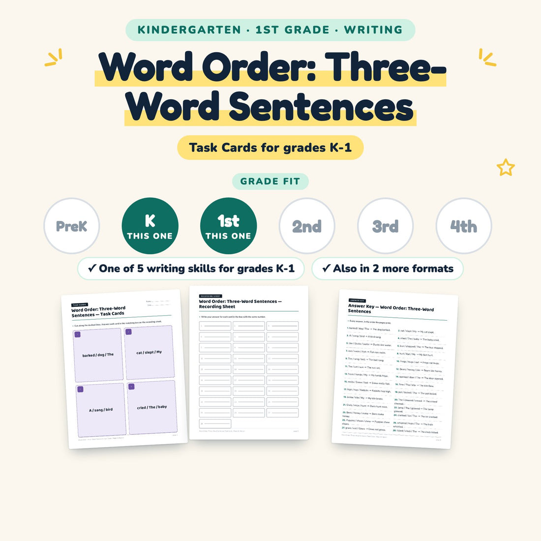 Word Order: Three-Word Sentences: skill and grade fit