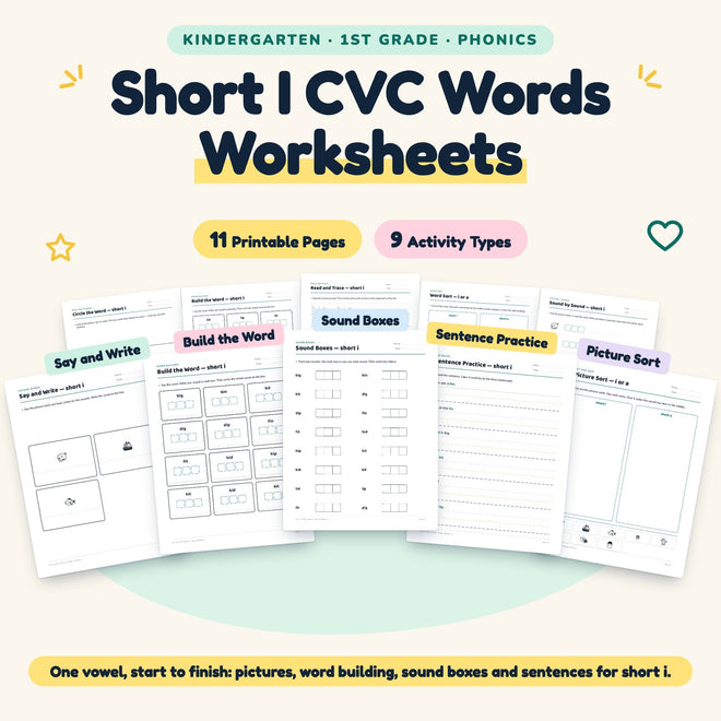 Short I CVC Words Worksheets - No Prep Phonics Printables K-1 — cover