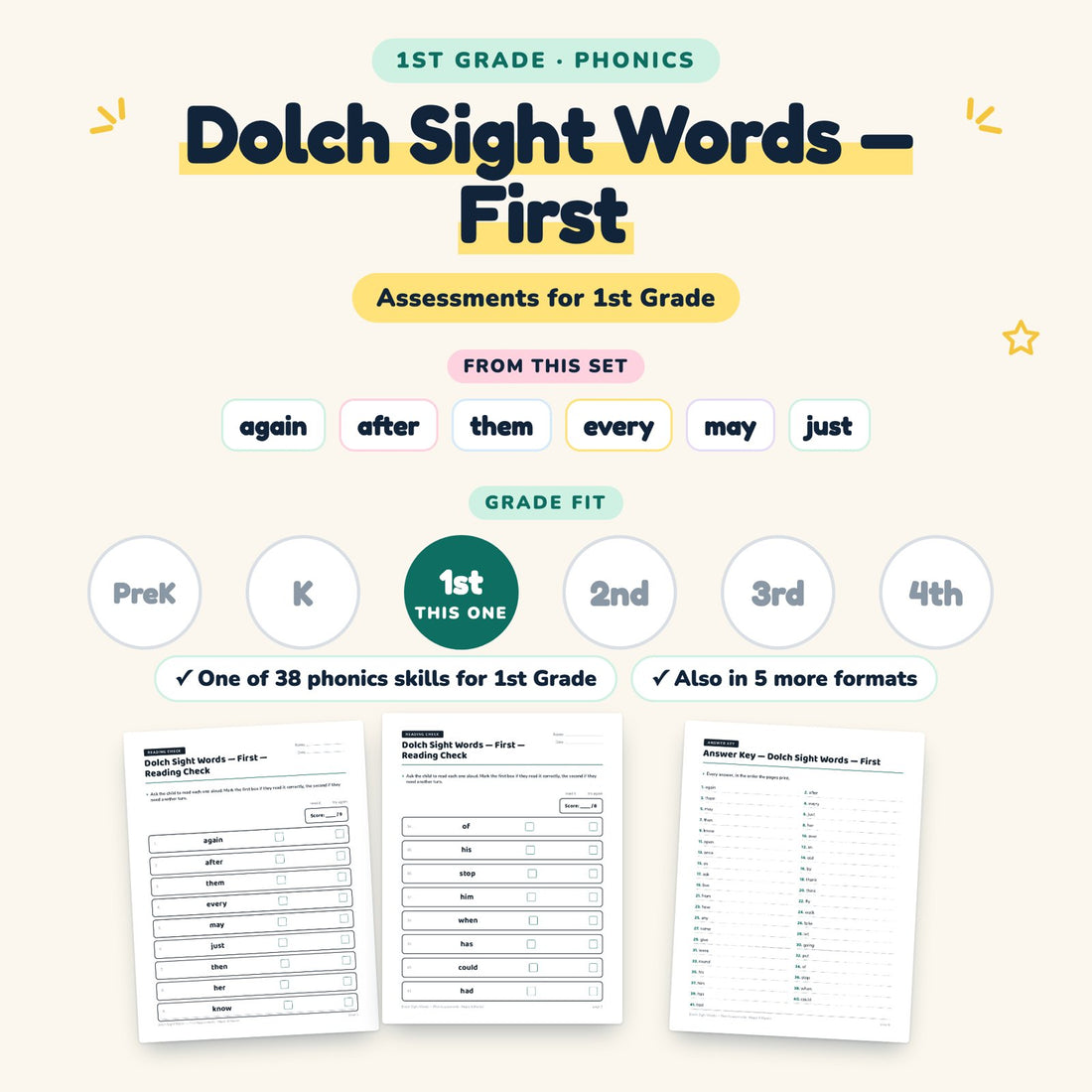 Dolch Sight Words — First: skill and grade fit