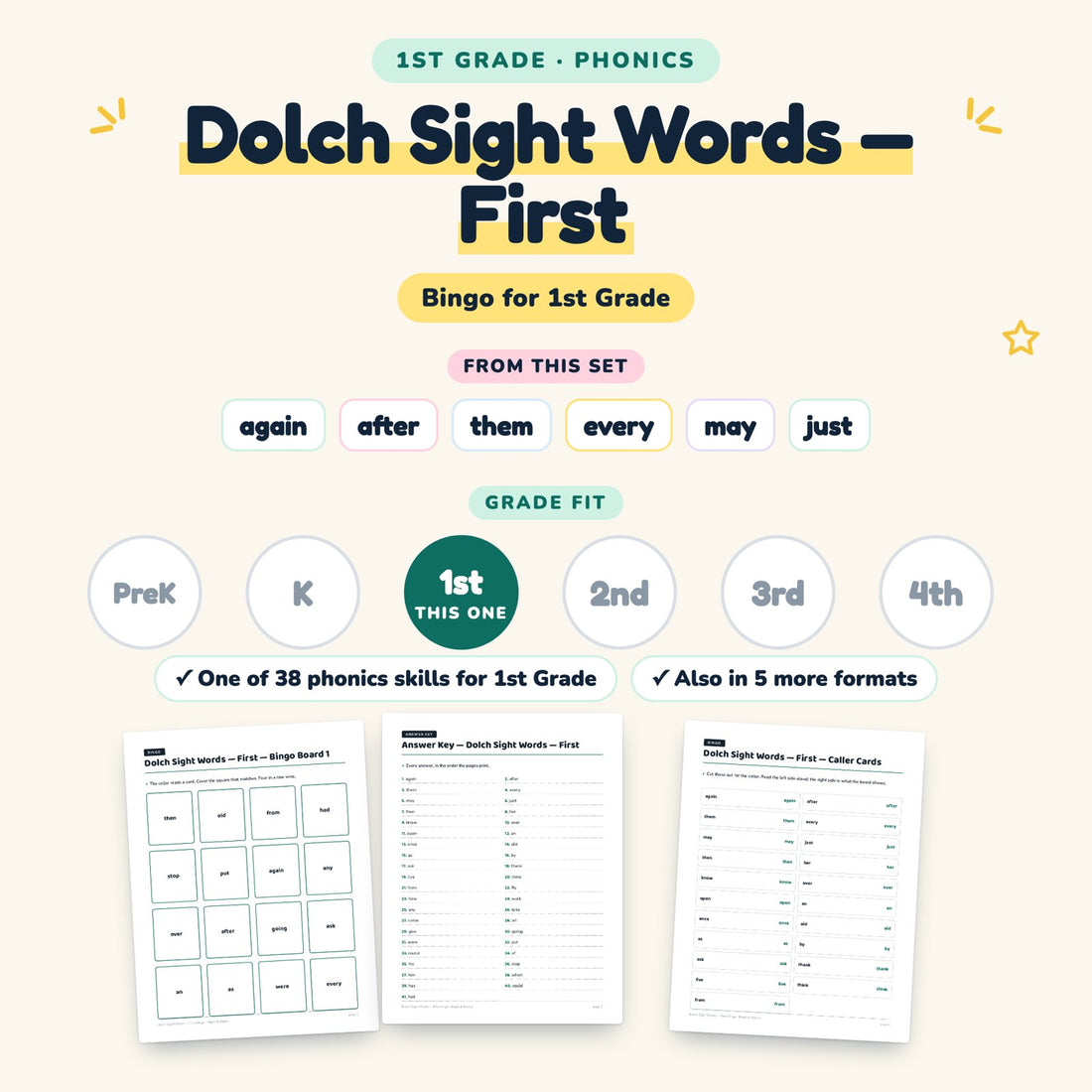 Dolch Sight Words — First: skill and grade fit