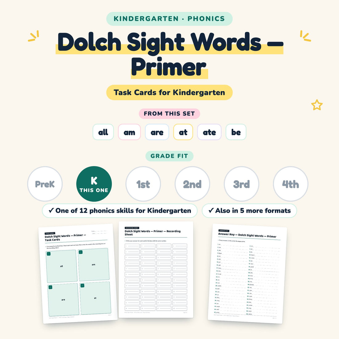 Dolch Sight Words — Primer: skill and grade fit
