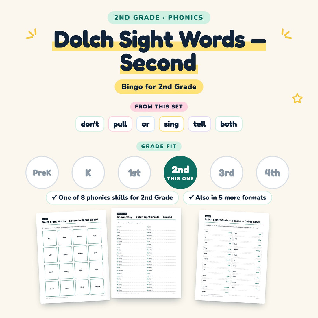 Dolch Sight Words — Second: skill and grade fit