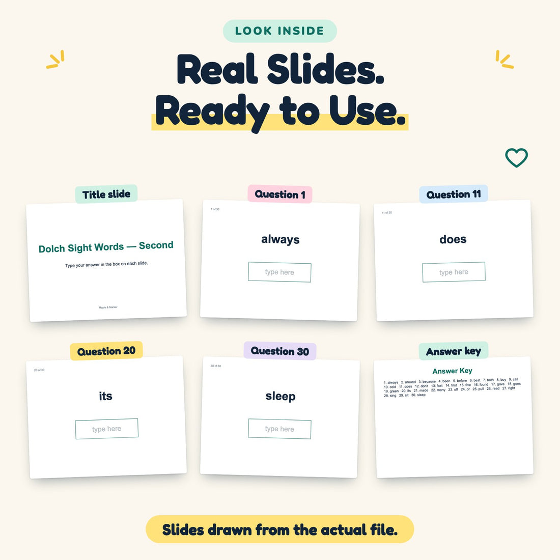 Dolch Sight Words — Second digital deck: look inside