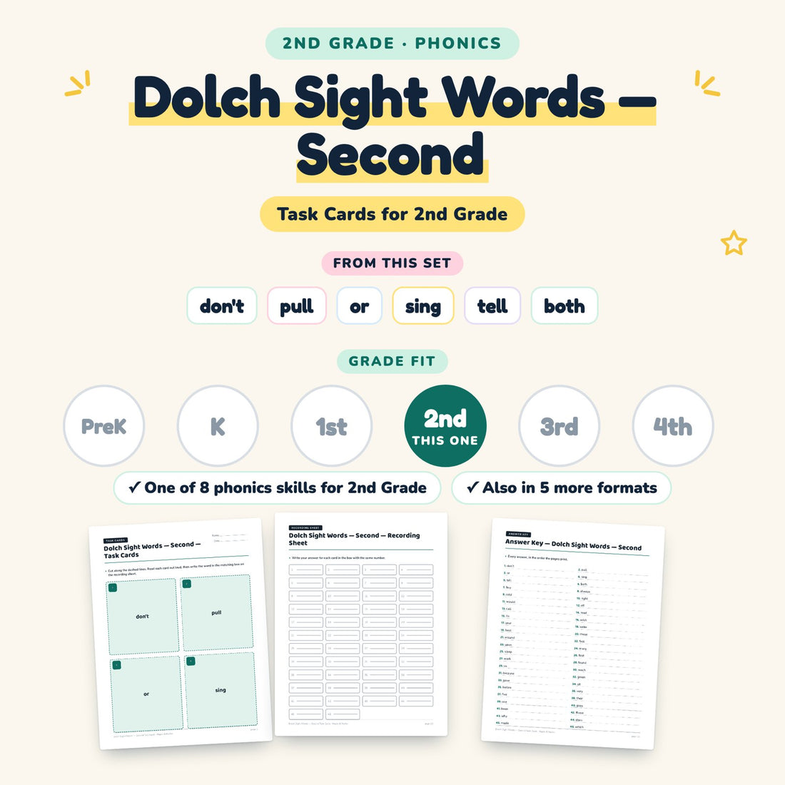 Dolch Sight Words — Second: skill and grade fit