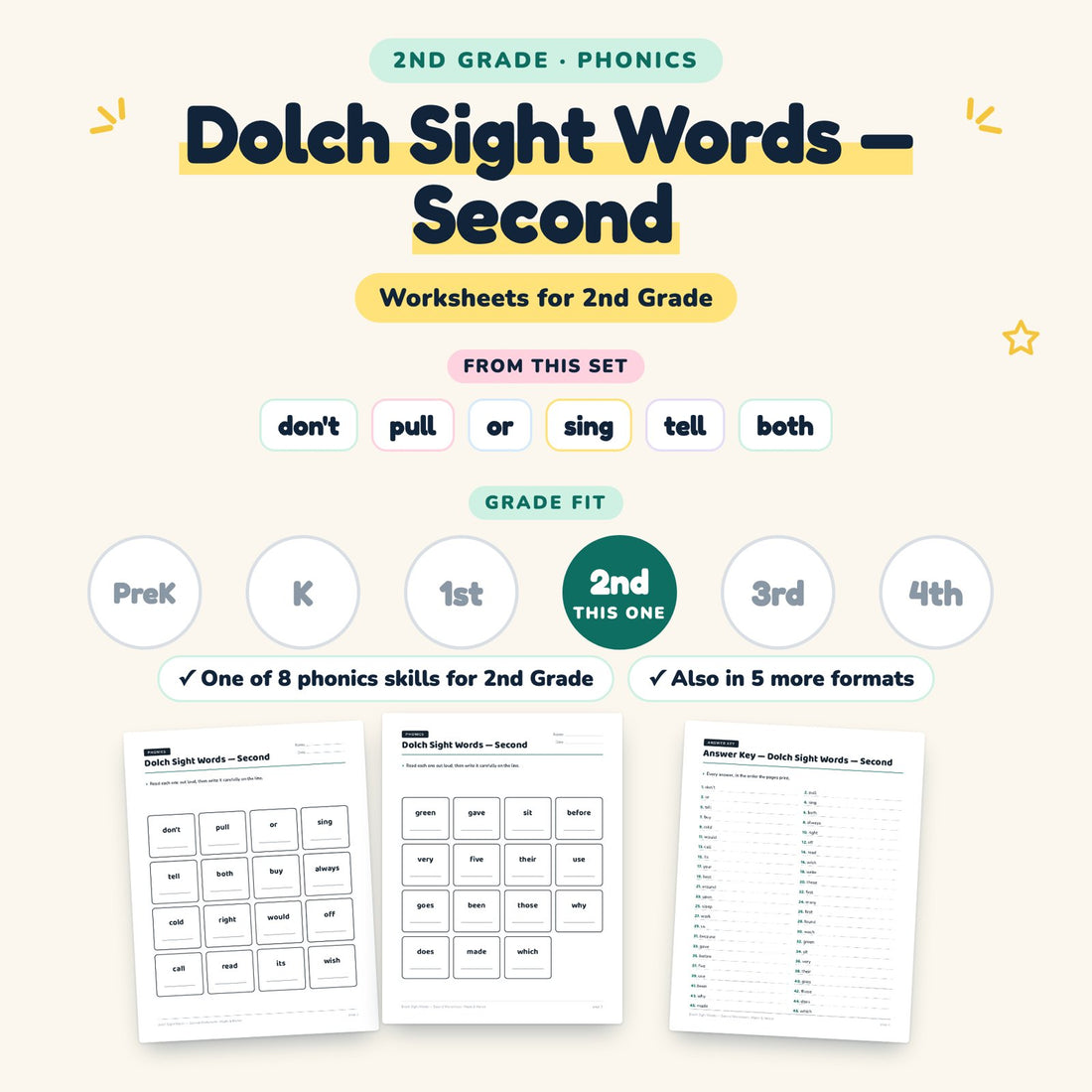 Dolch Sight Words — Second: skill and grade fit