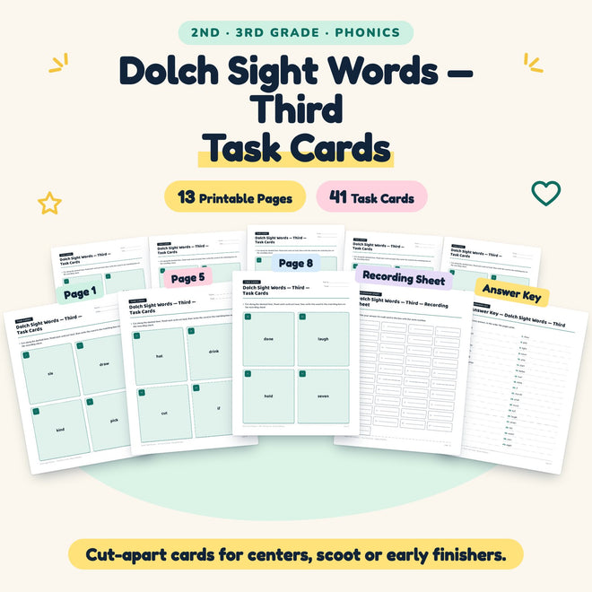 Dolch Third Grade Sight Words Task Cards | 2nd–3rd Grade — cover