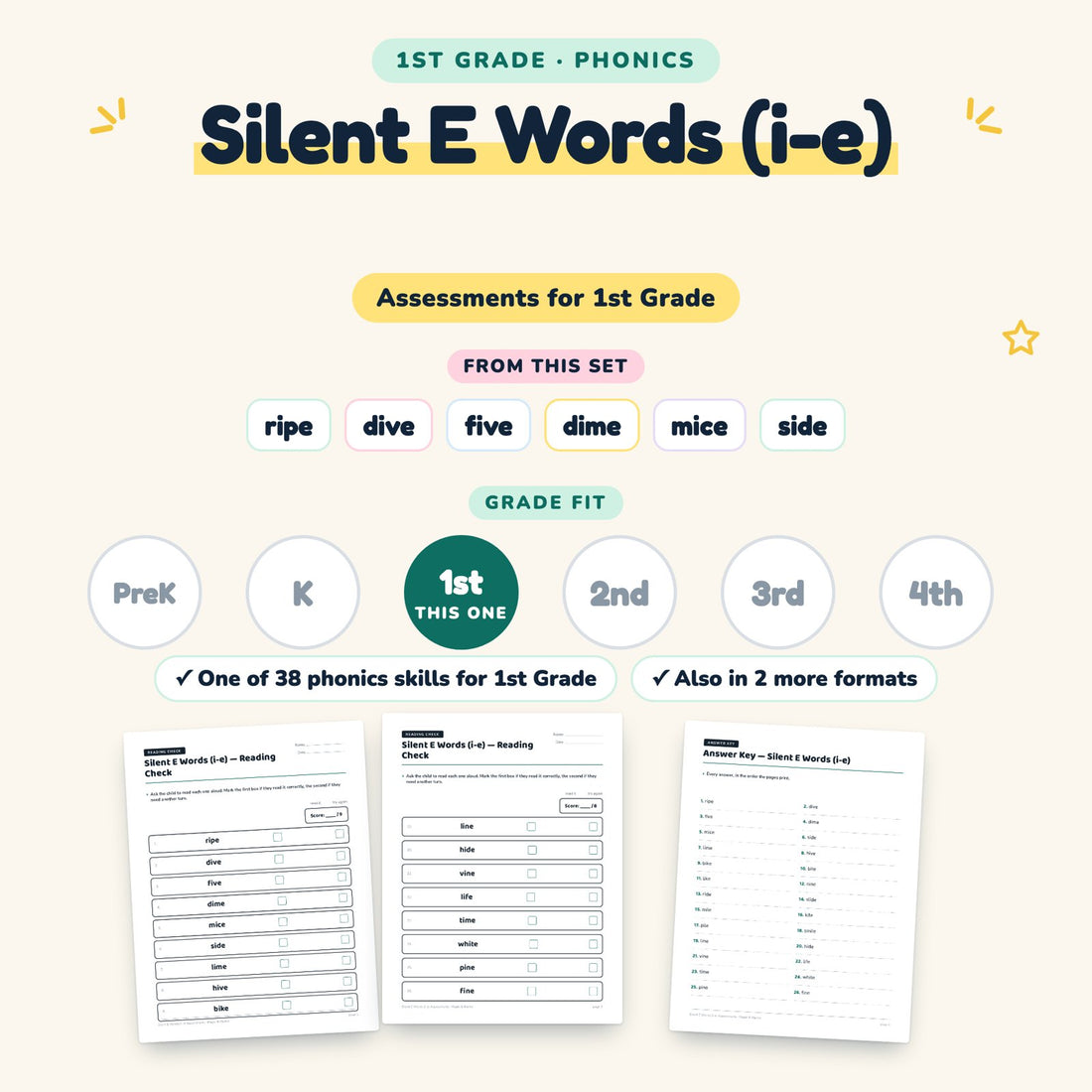 Silent E Words (i-e): skill and grade fit