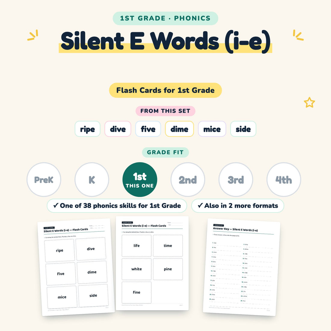 Silent E Words (i-e): skill and grade fit
