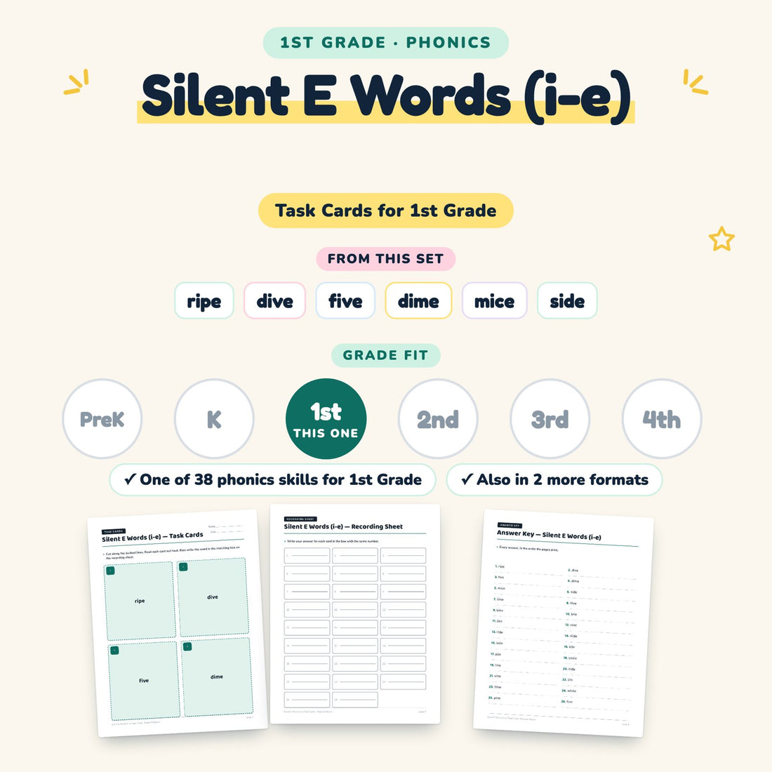 Silent E Words (i-e): skill and grade fit