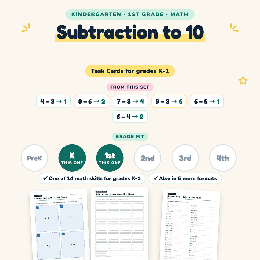 Subtraction to 10: skill and grade fit