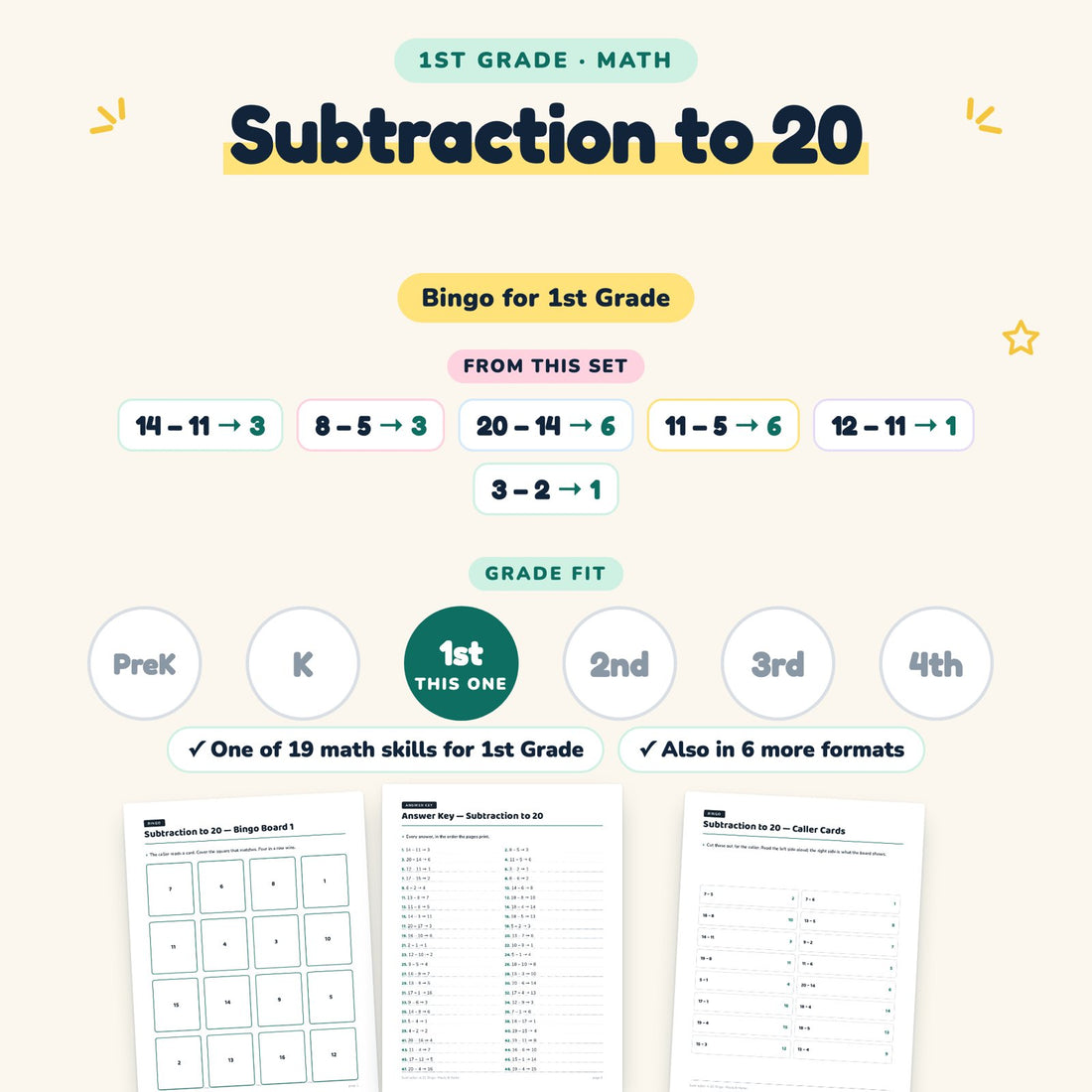 Subtraction to 20: skill and grade fit