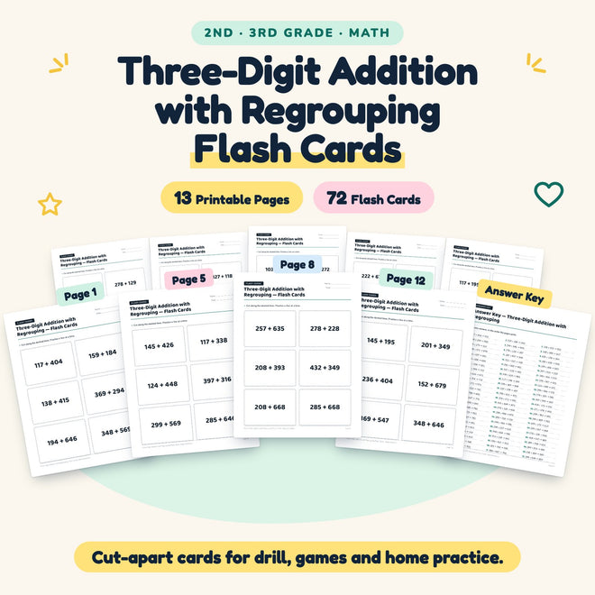 Three-Digit Addition with Regrouping Flash Cards | 2nd–3rd Grade — cover