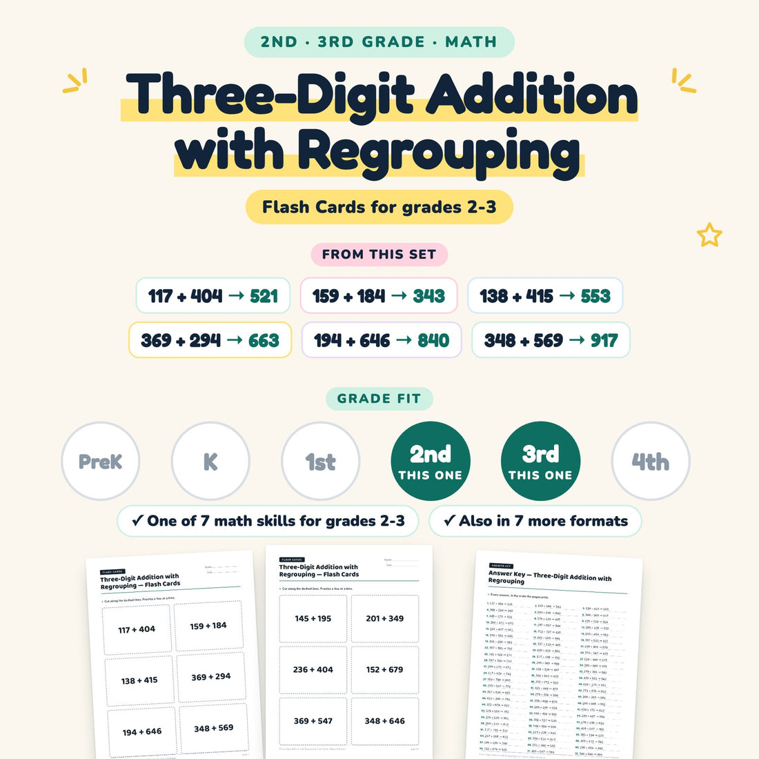 Three-Digit Addition with Regrouping: skill and grade fit
