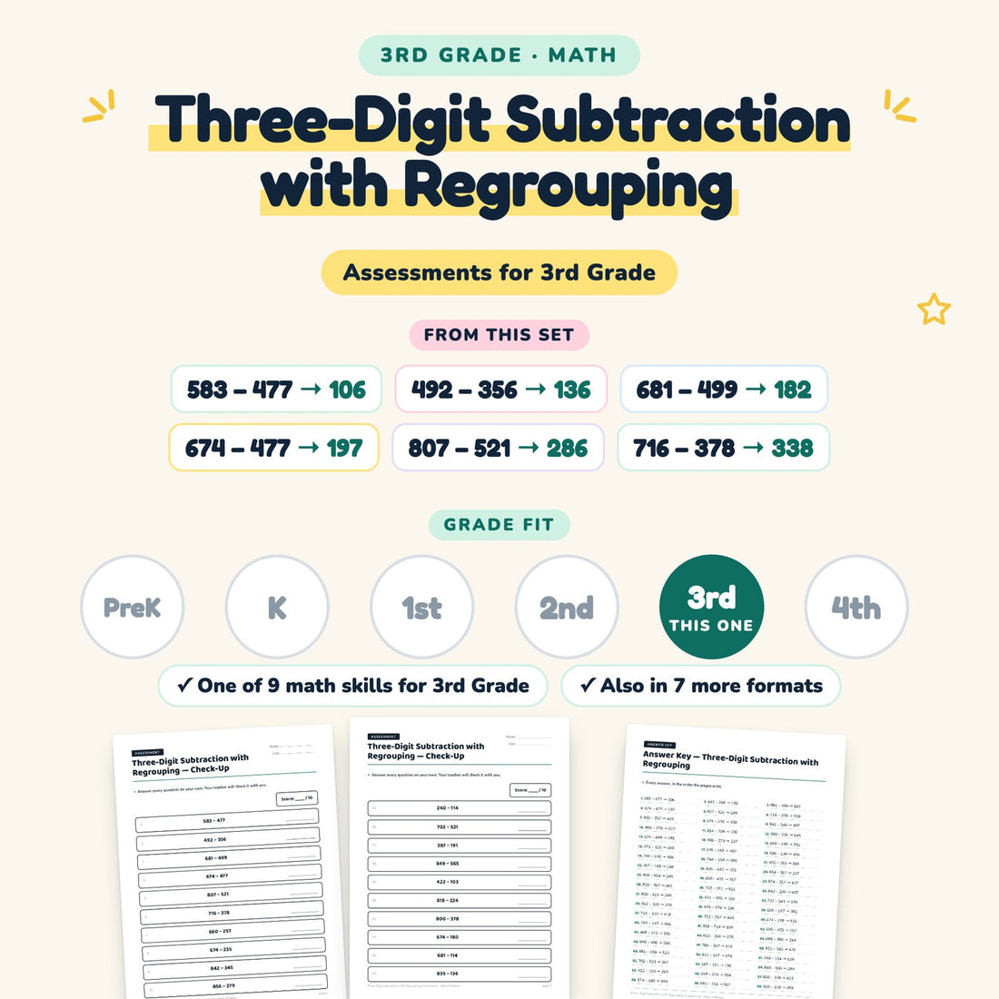 Three-Digit Subtraction with Regrouping: skill and grade fit