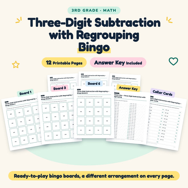 12 Three-Digit Subtraction with Regrouping Bingo — cover