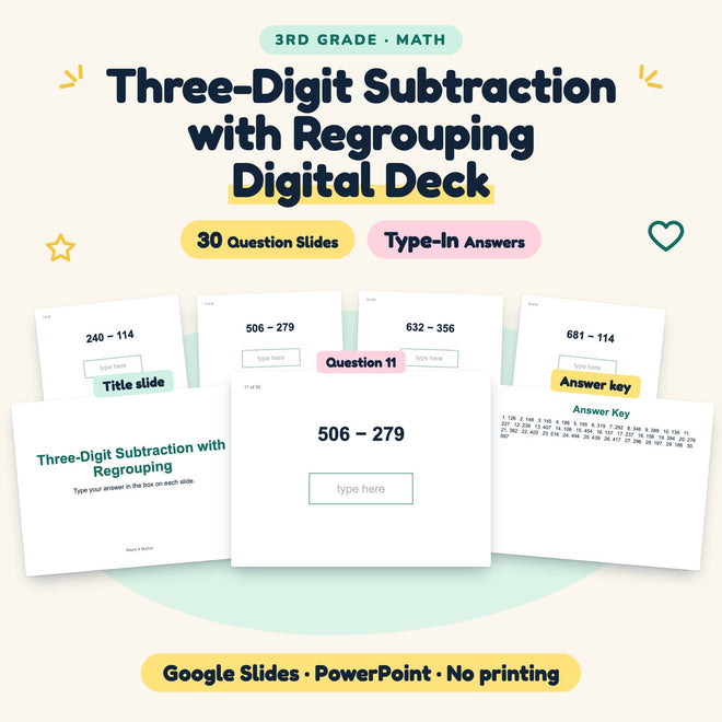 30 Question Three-Digit Subtraction with Regrouping Digital Deck — cover