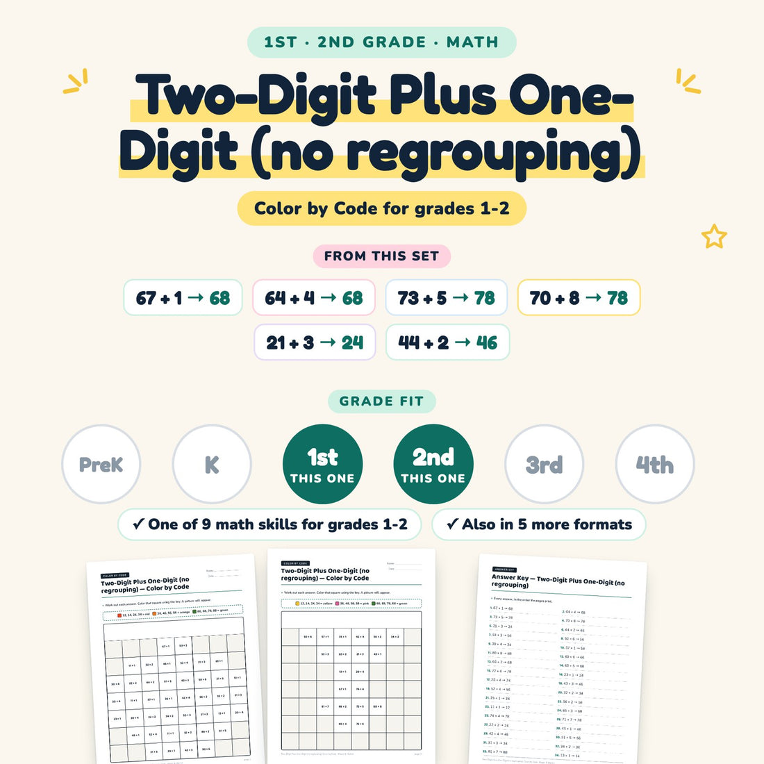 Two-Digit Plus One-Digit (no regrouping): skill and grade fit