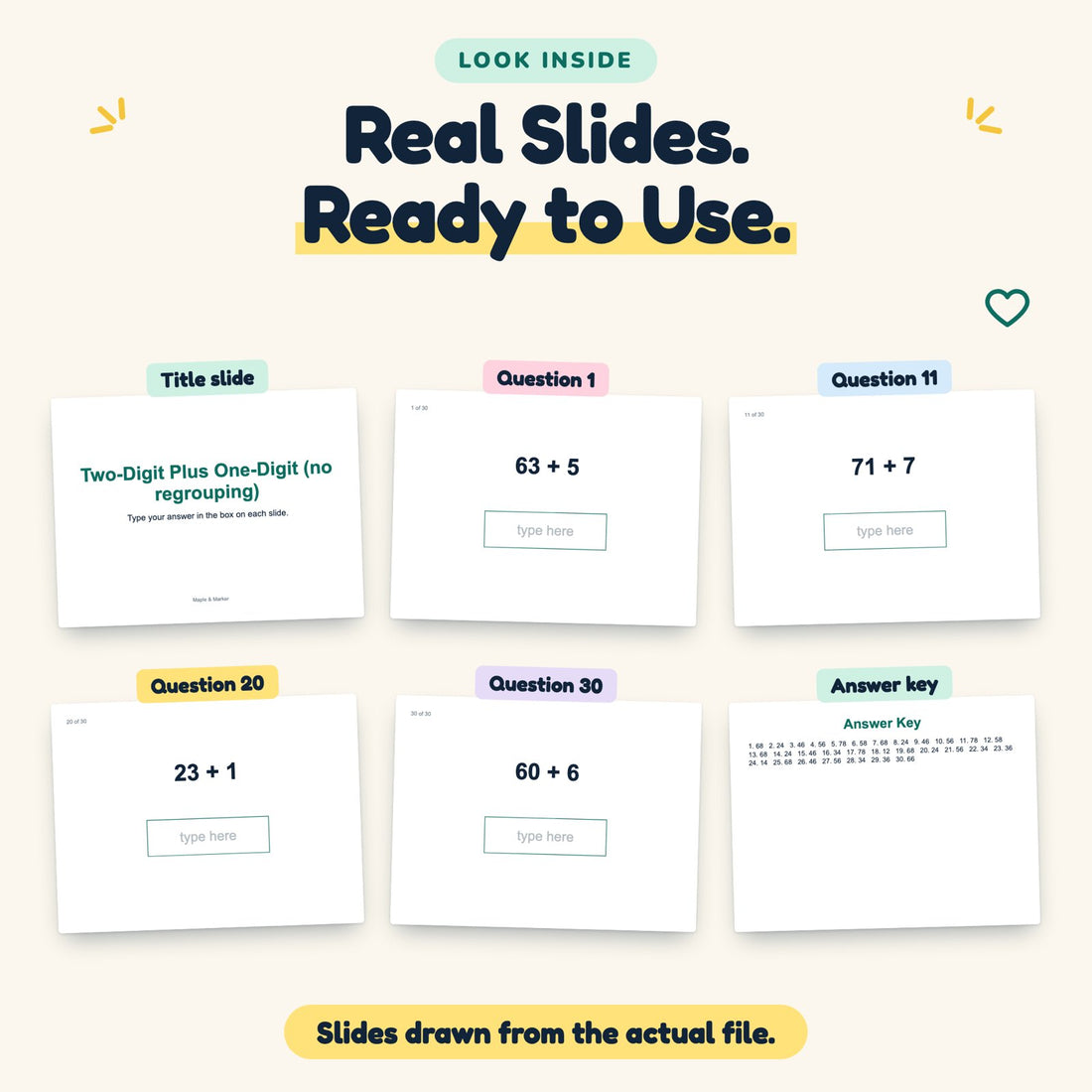 Two-Digit Plus One-Digit (no regrouping) digital deck: look inside