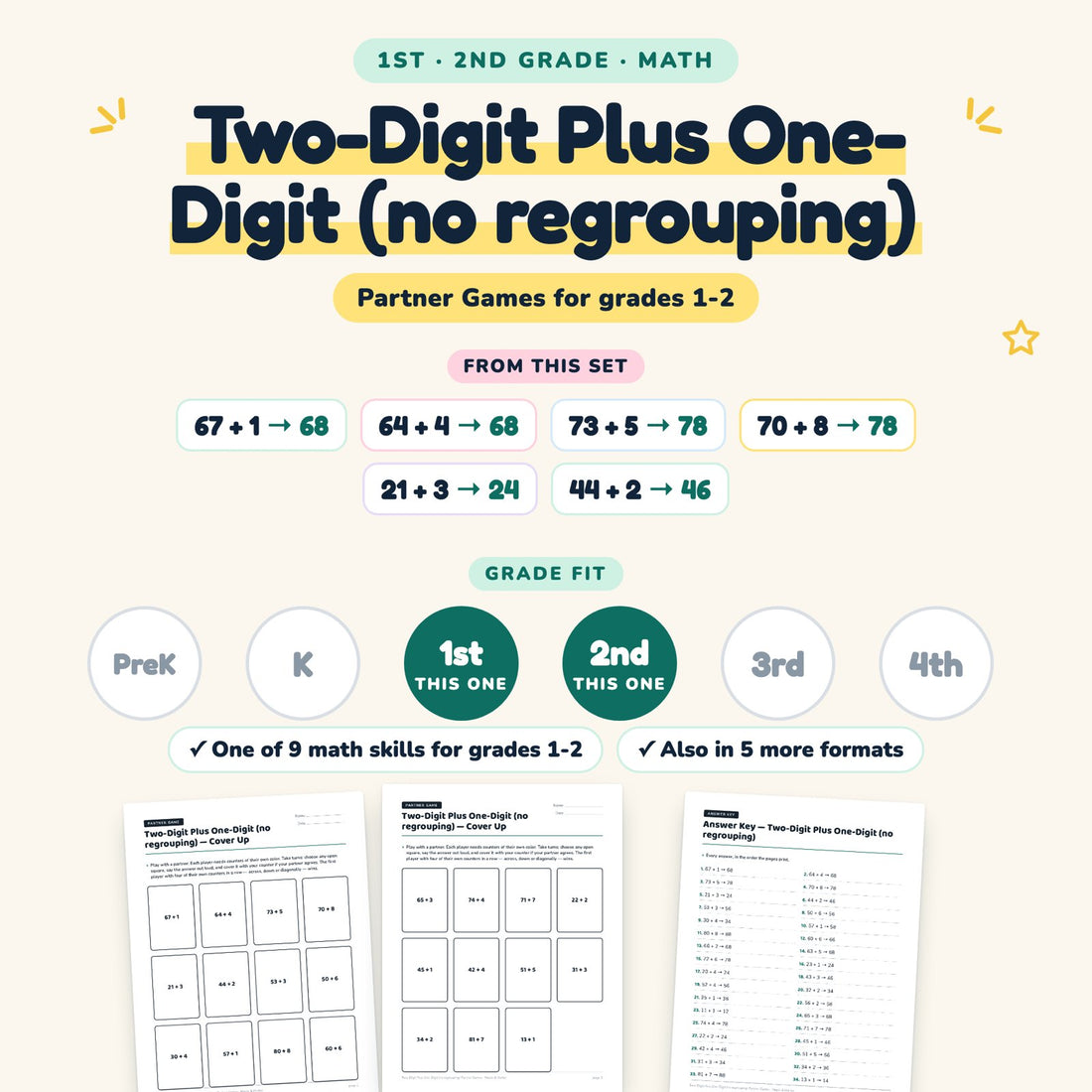 Two-Digit Plus One-Digit (no regrouping): skill and grade fit