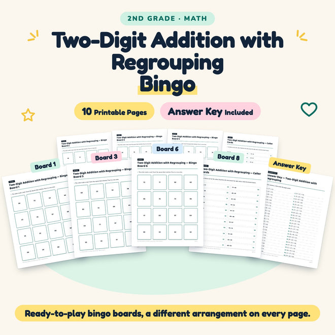 10 Two-Digit Addition with Regrouping Bingo — cover