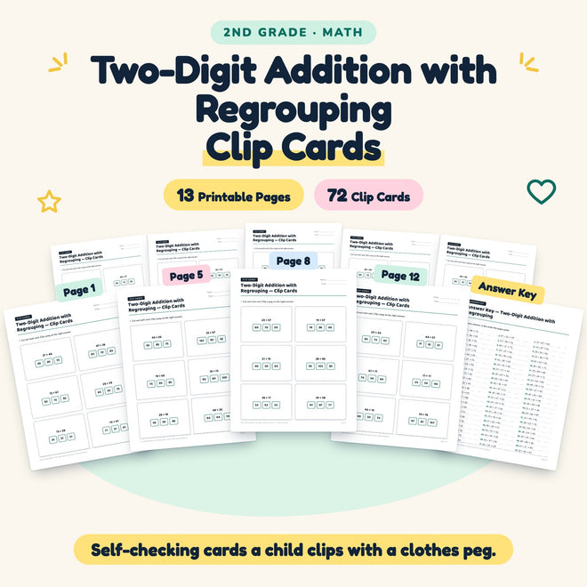 72 Two-Digit Addition with Regrouping Clip Cards — cover