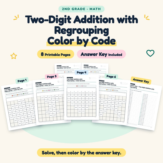 8 Two-Digit Addition with Regrouping Color by Code — cover