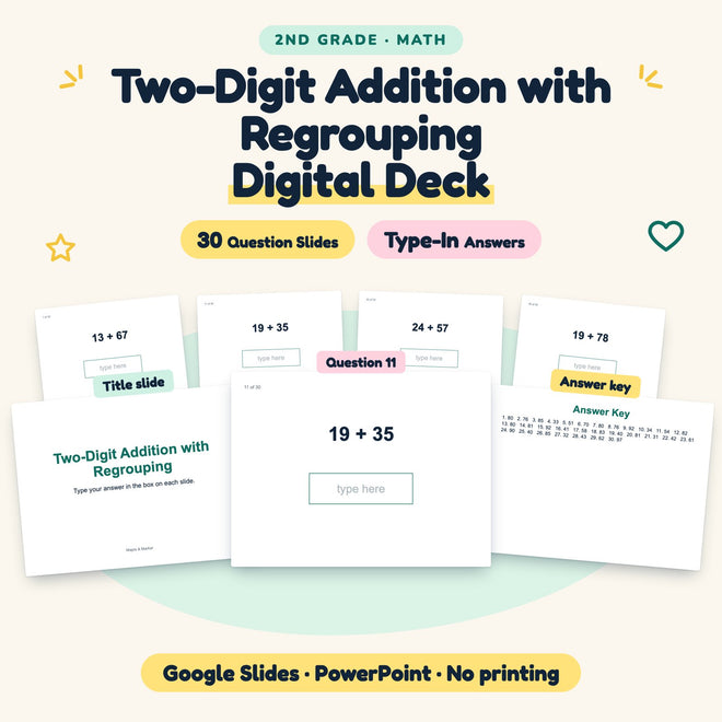 30 Question Two-Digit Addition with Regrouping Digital Deck — cover