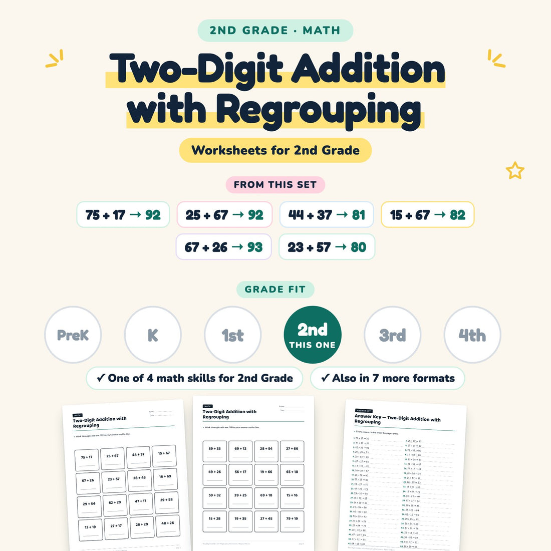 Two-Digit Addition with Regrouping: skill and grade fit