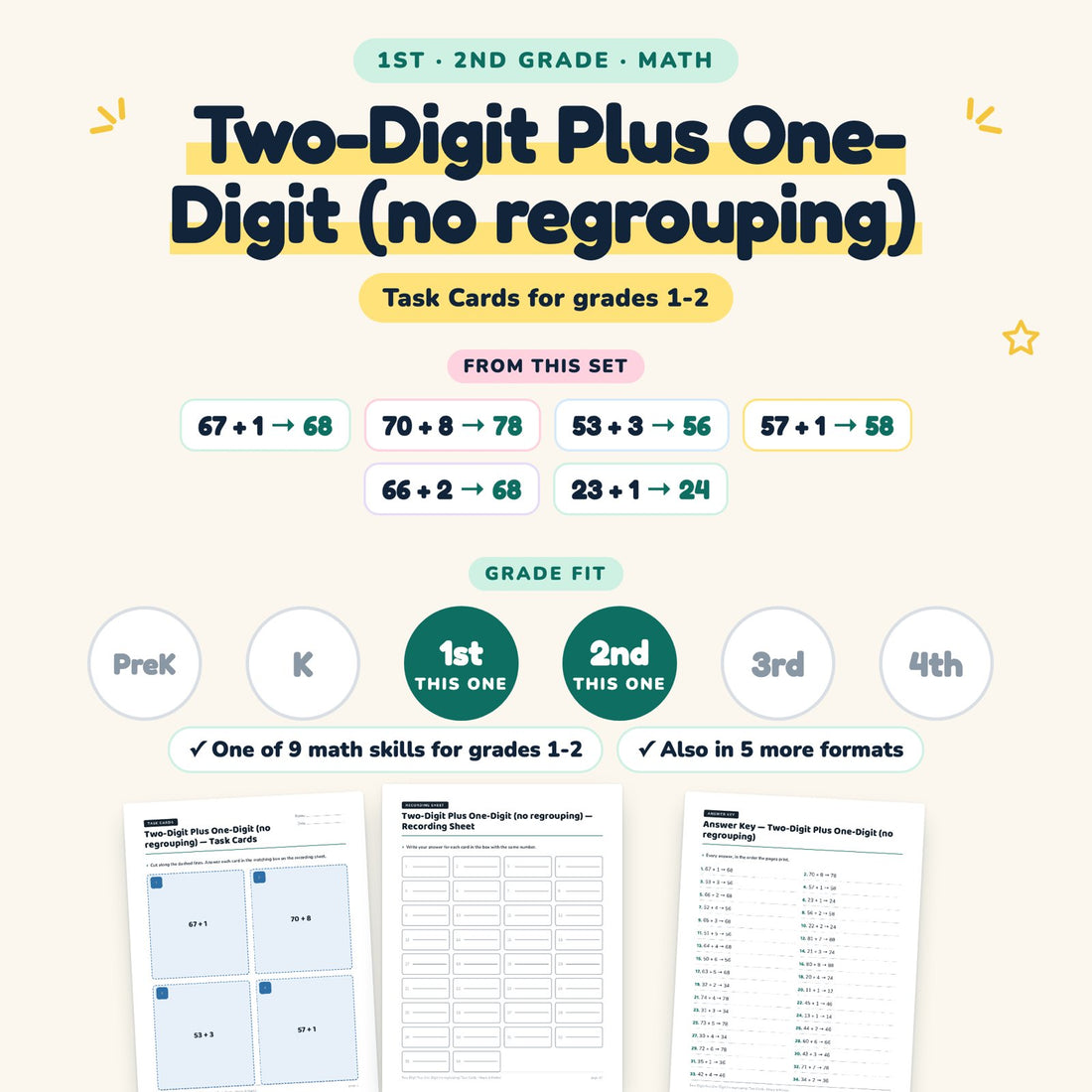Two-Digit Plus One-Digit (no regrouping): skill and grade fit