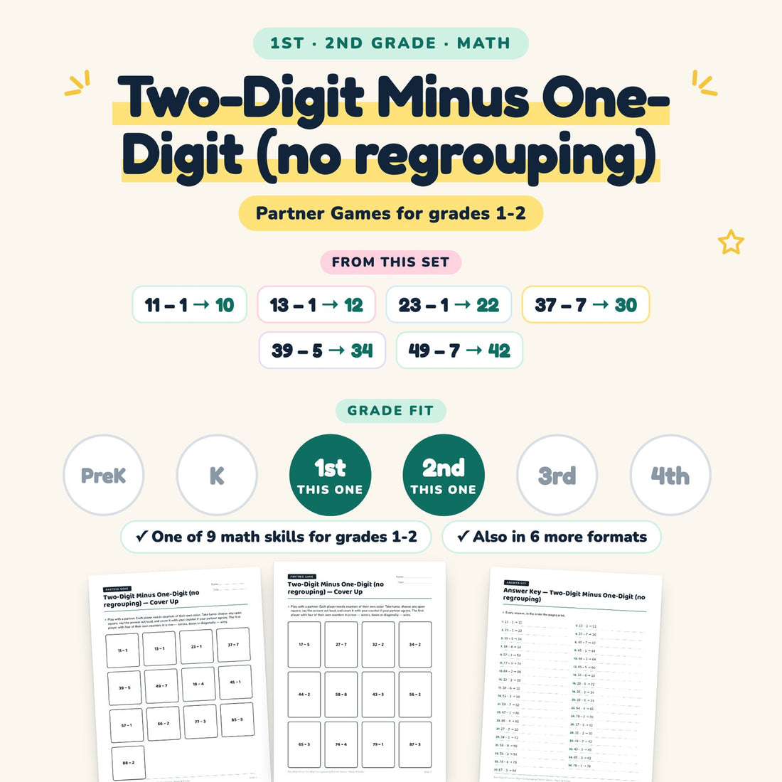 Two-Digit Minus One-Digit (no regrouping): skill and grade fit