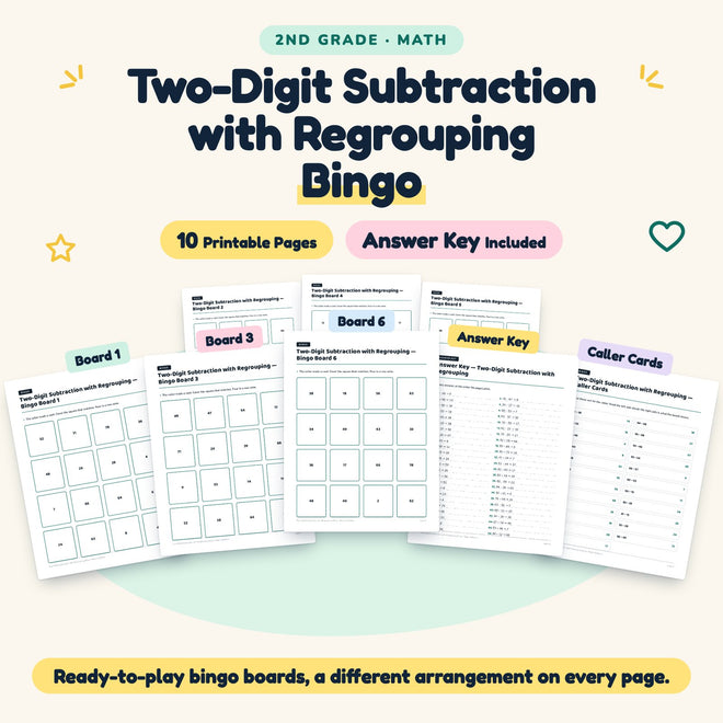 10 Two-Digit Subtraction with Regrouping Bingo — cover