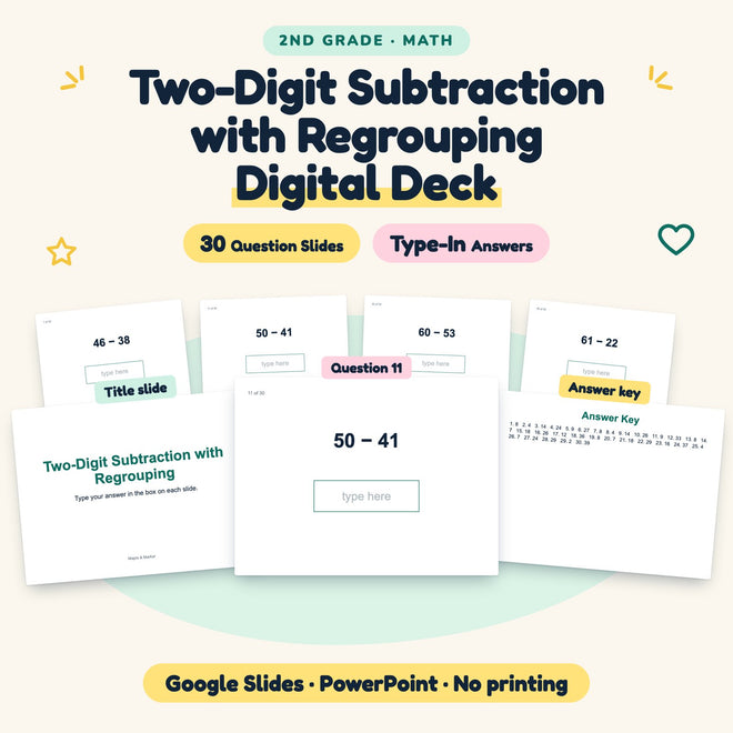 30 Question Two-Digit Subtraction with Regrouping Digital Deck — cover