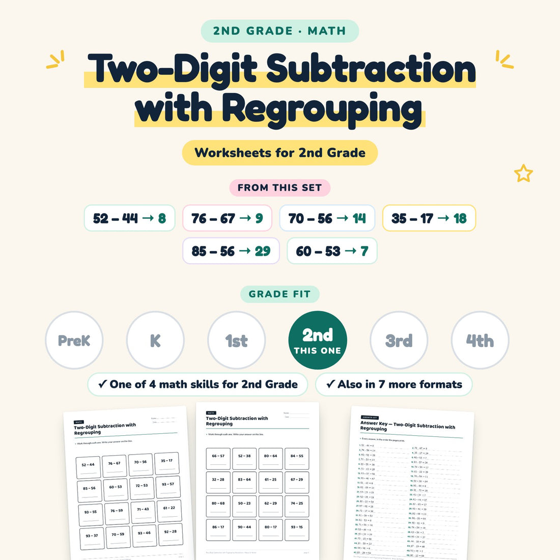 Two-Digit Subtraction with Regrouping: skill and grade fit