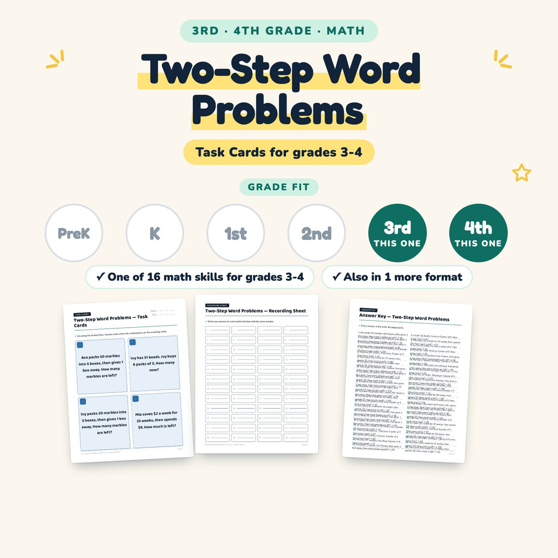 Two-Step Word Problems: skill and grade fit