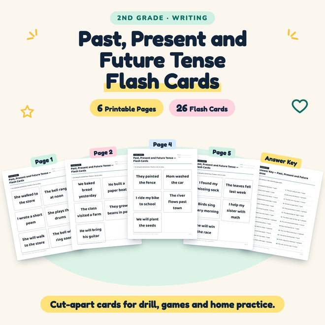 26 Past, Present and Future Tense Flash Cards — cover