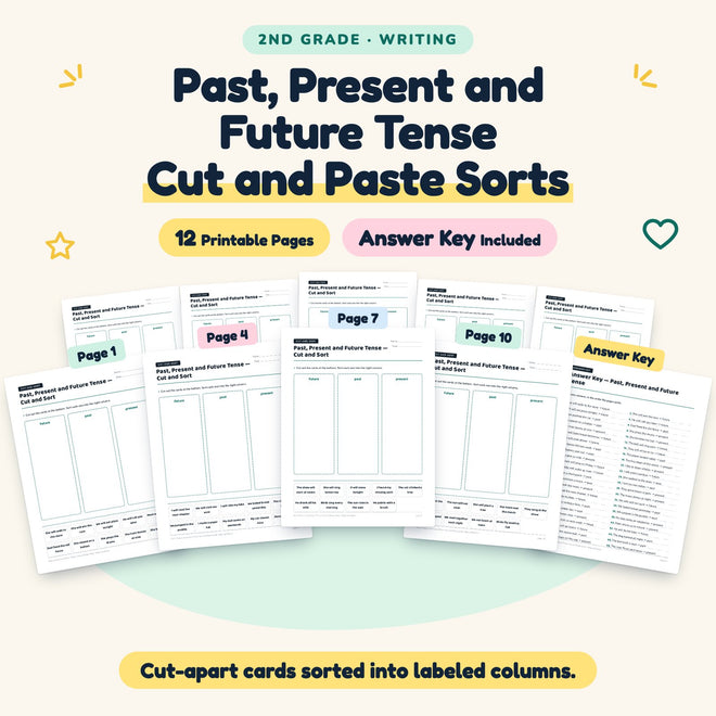 Past, Present and Future Tense Cut and Paste Sorts | 2nd Grade — cover