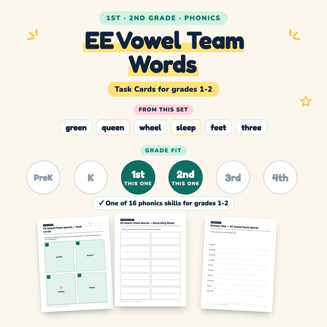 EE Vowel Team Words: skill and grade fit