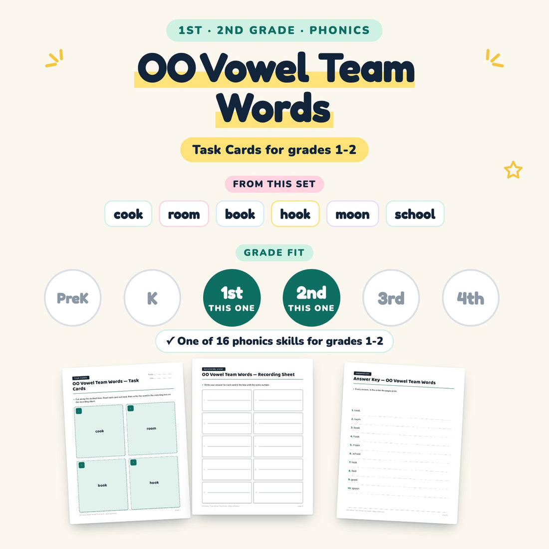 OO Vowel Team Words: skill and grade fit