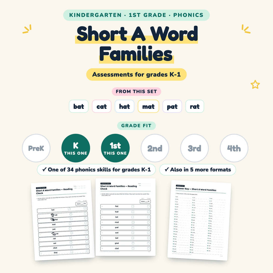 Short A Word Families: skill and grade fit