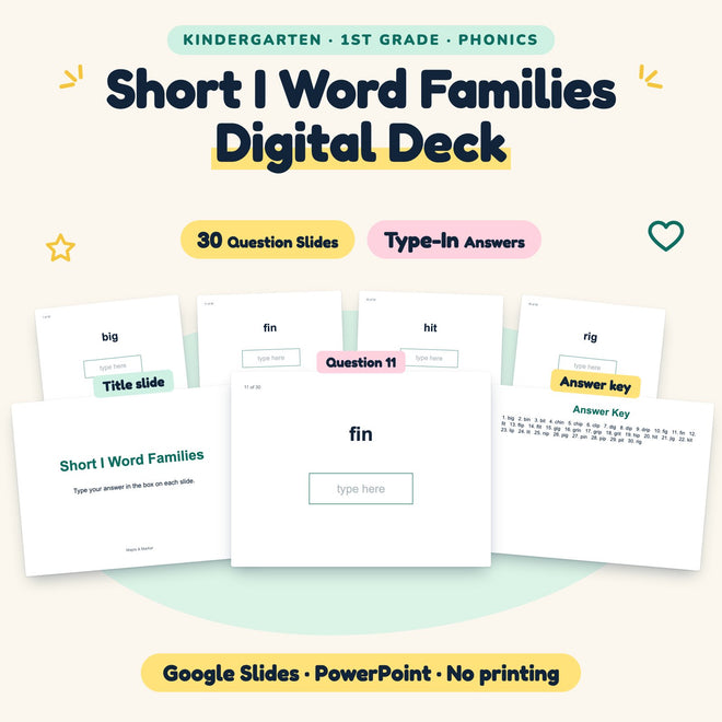 Short I Word Families Digital Activity | K–1st Grade — cover