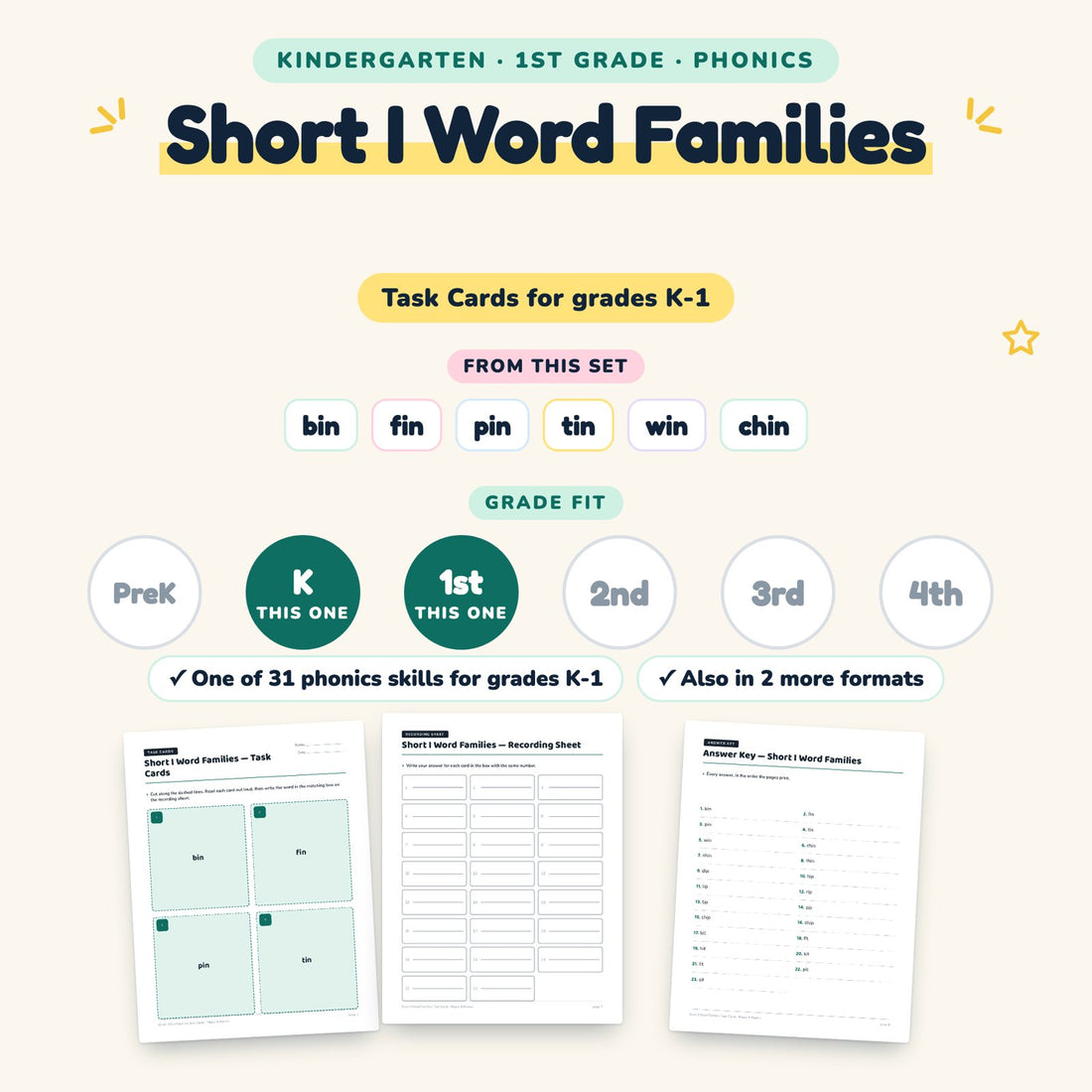 Short I Word Families: skill and grade fit