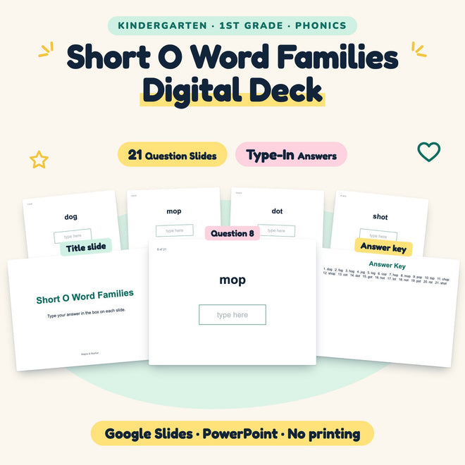 21 Question Short O Word Families Digital Deck — cover