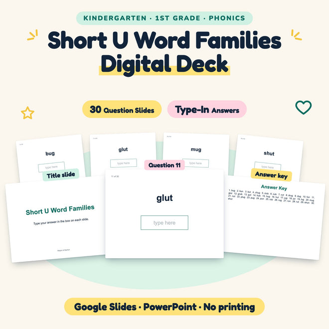 Short U Word Families Digital Activity | K–1st Grade — cover