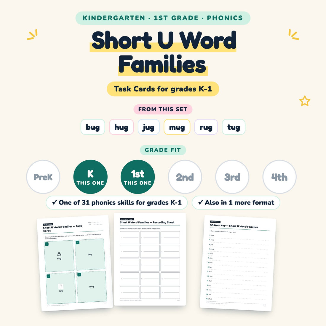 Short U Word Families: skill and grade fit
