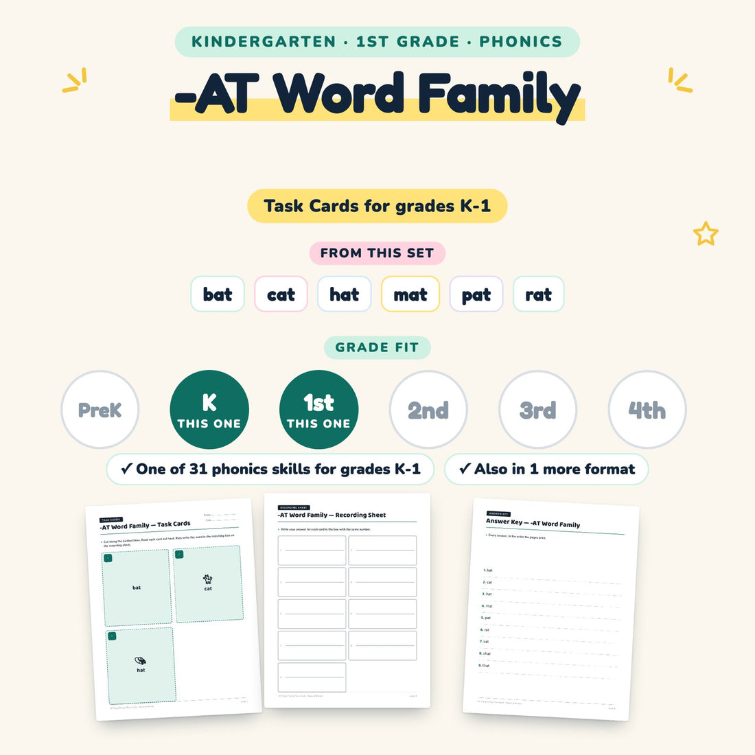 -AT Word Family: skill and grade fit