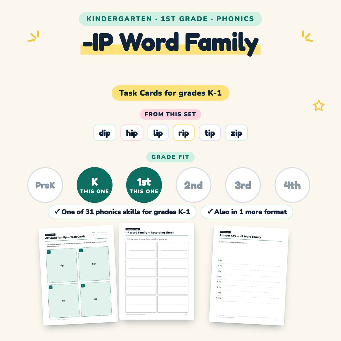 -IP Word Family: skill and grade fit