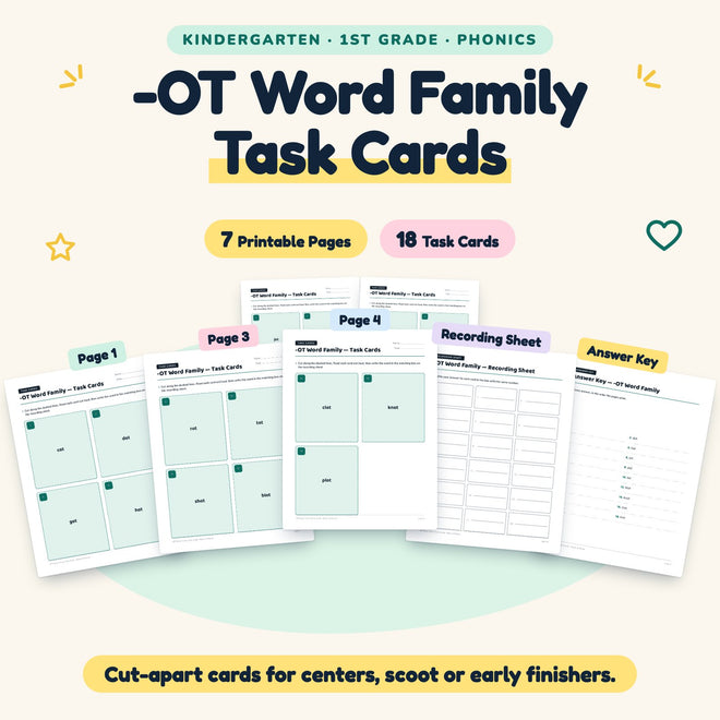 -OT Word Family Task Cards | K–1st Grade Phonics (9 Cards) — cover