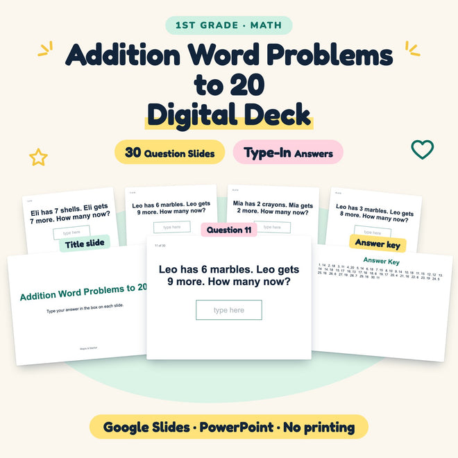 30 Question Addition Word Problems to 20 Digital Deck — cover