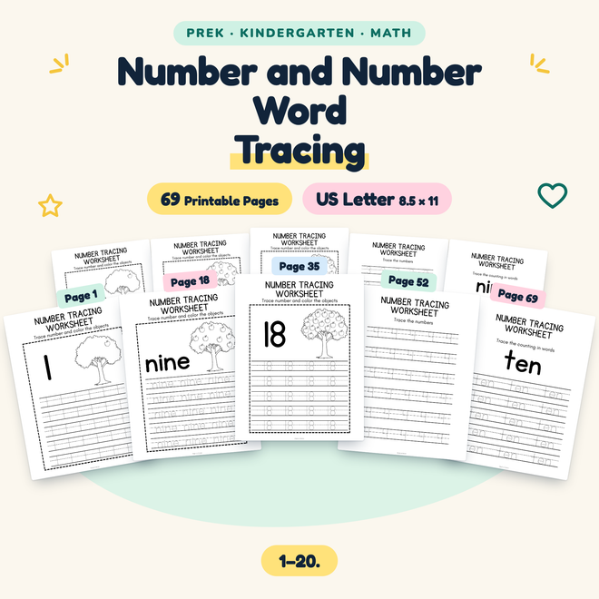 Number and Number Word Tracing — 1–20, PreK–K — cover