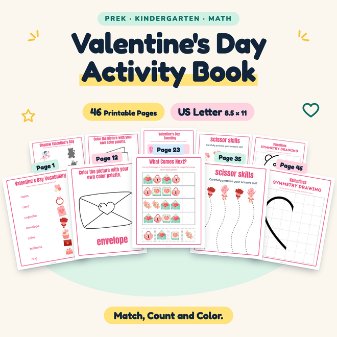 Valentine's Day Activity Book — Match, Count and Color, PreK–K — cover